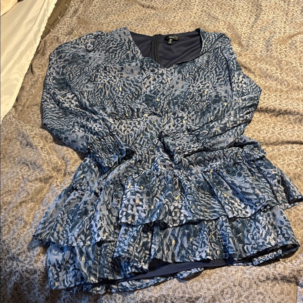 Aqua Blue and Gold Textured Dress - Picture 2 of 5